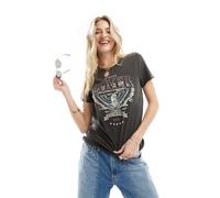 Only - T-shirt nera lavaggio acido con stampa “Lover”-Nero 40