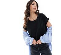 Only - T-shirt nera morbida con scollo rotondo-Nero 38