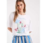 ONLY - T-shirt oversize bianca con stampa di mercato dei fiori-Bianco 38