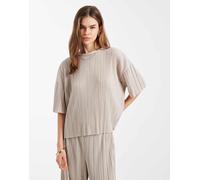 ONLY - T-shirt plissé squadrata color crema in coordinato-Bianco 38