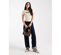ONLY - T-shirt ristretta color crema e marrone con stampa Muse stile college-Neutro 38