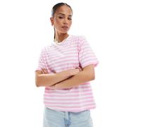 ONLY - T-shirt rosa e bianca a righe con collo a contrasto 34