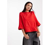 ONLY - T-shirt rossa squadrata in maglia-Rosso 38