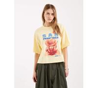 Only - T-shirt squadrata gialla con stampa di fiori-Giallo 34