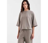 ONLY - T-shirt squadrata marrone chiaro testurizzata morbida in coordinato 34