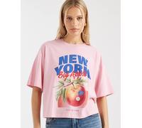 ONLY - T-shirt squadrata rosa con stampa di mela 34