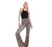 ONLY Tall - Pantaloni a zampa leopardati a coste-Marrone 38