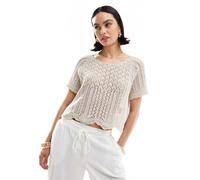ONLY - Top a maniche corte beige all'uncinetto-Neutro 40