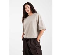 ONLY - Top a maniche corte squadrato beige in maglia-Neutro 34
