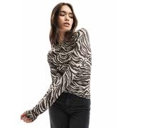 ONLY - Top a maniche lunghe a 2 posizioni con stampa leopardata-Bianco 34