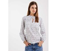 ONLY - Top a maniche lunghe allacciato al collo bianco a fiori 42