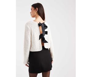 ONLY - Top a maniche lunghe bianco con paillettes e fiocchi sul retro 36