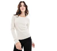 ONLY - Top a maniche lunghe color pietra traforato con fondo smerlato-Neutro 42
