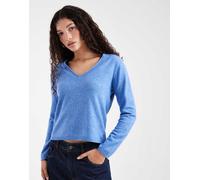 ONLY - Top a maniche lunghe in maglia con scollo a V blu 36