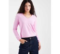 ONLY - Top a maniche lunghe in maglia rosa con scollo a V 42