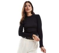 ONLY - Top a maniche lunghe nero a coste con finiture in pizzo 38
