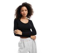 ONLY - Top a maniche lunghe nero a coste con scollo a V 38