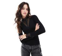 ONLY - Top a maniche lunghe nero con inserto in pizzo 42