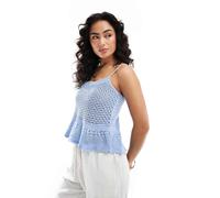 ONLY - Top a peplo blu chiaro all'uncinetto 38
