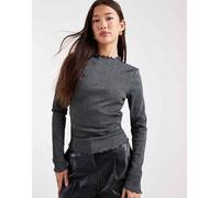 ONLY - Top accollato nero glitterato a coste con bordi smerlati 42