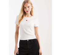 ONLY - Top aderente bianco a coste con cuore ricamato 38
