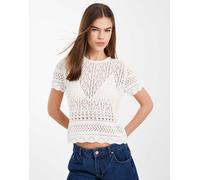 ONLY - Top all'uncinetto beige con maniche corte-Neutro 42