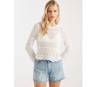 ONLY - Top all'uncinetto beige con maniche lunghe-Neutro 34