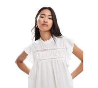 ONLY - Top bianco in plumetis con volant sulle maniche 34