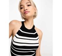 Only - Top con scollo a vogatore nero e bianco a righe 42
