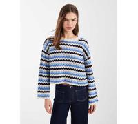 ONLY - Top corto a maniche lunghe all'uncinetto a righe blu 40