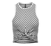 ONLY Top Crop a Righe, Smanicato con Finto Nodo sul Davanti. Bianco Bianco a Righe
