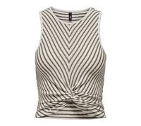 ONLY Top Crop a Righe, Smanicato con Finto Nodo sul Davanti. Marrone Marrone a Righe