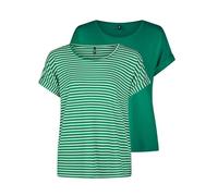 Only Top da donna con scollo rotondo, confezione da 2 pezzi, basic a maniche corte, scollo rotondo, vestibilità normale, estivo, a strisce, blu, rosa, verde, nero, XS, S, M, L, XL, XXL