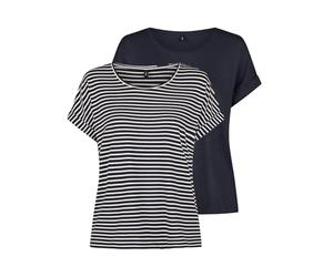 Only Top da donna con scollo rotondo, confezione da 2 pezzi, basic a maniche corte, scollo rotondo, vestibilità normale, estivo, a strisce, blu, rosa, verde, nero, XS, S, M, L, XL, XXL