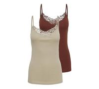 Only ONLKIRA Life Lace Singlet 2PACK Noos Top, Henné, Confezione: henné, Humus, S Donna