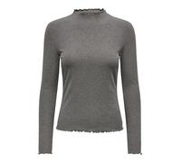 Only - Top accollato grigio scuro a coste con bordi smerlati 36