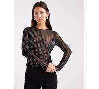 Only - Top nero trasparente con strass 3XL