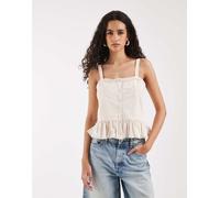 Only - Top peplo color crema con ricamo-Bianco 38