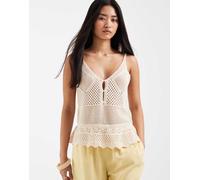ONLY - Top peplo in maglia all'uncinetto color crema-Bianco 40