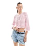 ONLY - Top rosa all'uncinetto con maniche ampie 40