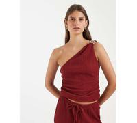ONLY - Top rosso scuro testurizzato stropicciato asimmetrico in coordinato 38