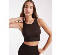 ONLY - Top senza cuciture marrone cioccolato in coordinato S-M