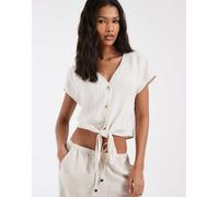 Only - Top senza maniche in misto lino beige allacciato sul davanti in coordinato-Neutro 36