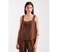 Only - Top senza maniche in mussola marrone con scollo squadrato in coordinato 42