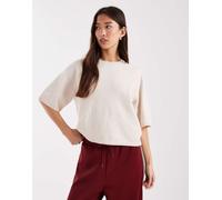 ONLY - Top squadrato a maniche corte in maglia color crema-Bianco 34