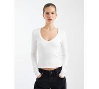 ONLY - Top squadrato a maniche lunghe bianco con scollo a V 44