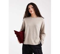 ONLY - Top squadrato in maglia beige con scollo rotondo-Neutro 40