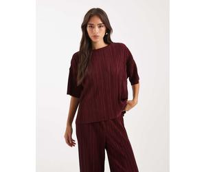 ONLY - Top squadrato plissé bordeaux in coordinato-Rosso 34