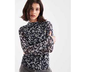 ONLY - Top trasparente accollato con stampa animalier-Blu 36