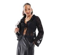 Only - Top trasparente allacciato sul davanti nero con ricami 34